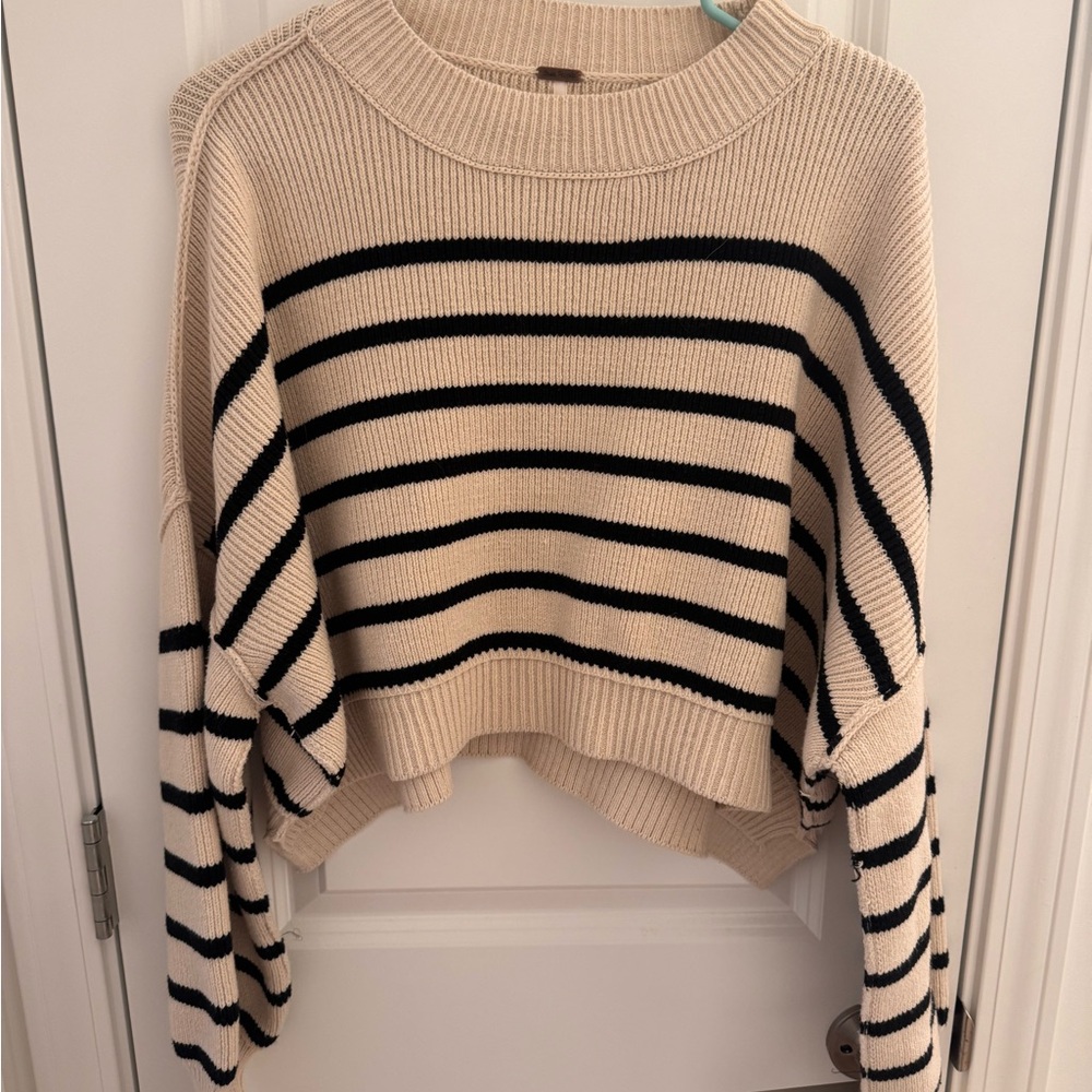 Free People Black and Cream Striped Sweater
